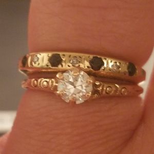 9k solid yellow gold moissanite wedding ring set